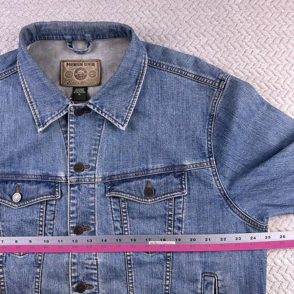 Eddie Bauer Trucker Jean Jacket Mens XL Denim Blue Cowboy motorcycle Grunge - Picture 8 of 14